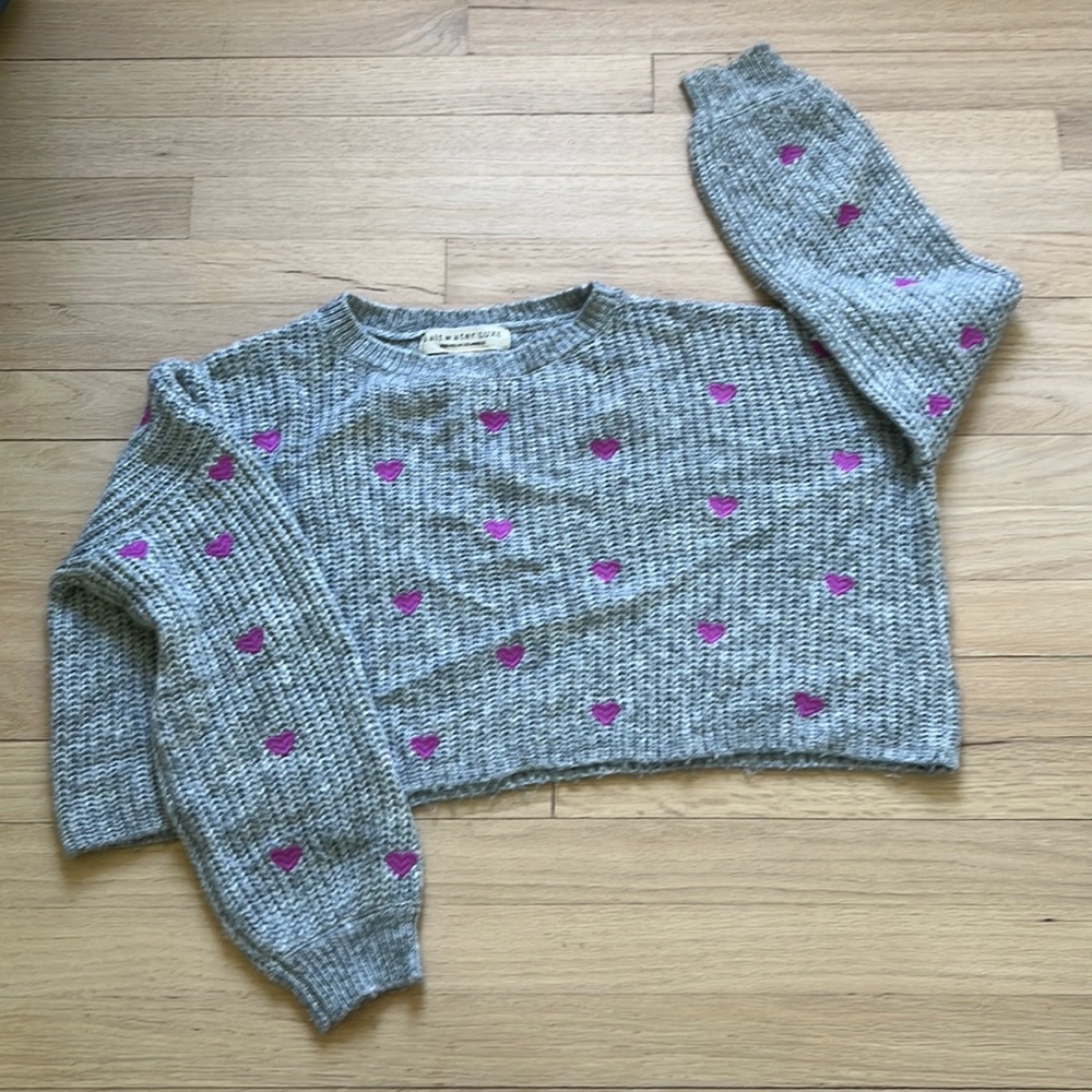 Cropped Gray Heart Sweater